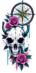 American Southwest, Sunset, Cactus, Desert Roses, Compass, Dreamcatcher, Metallic Snake, Longhorn skull, Prickly Pear tattoo design idea