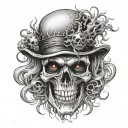 scary intimidating horrific skull with long wispy hair and smoke from eyes  tattoo design idea
