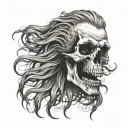 scary intimidating horrific skull with long wispy hair and smoke from eyes  tattoo design idea