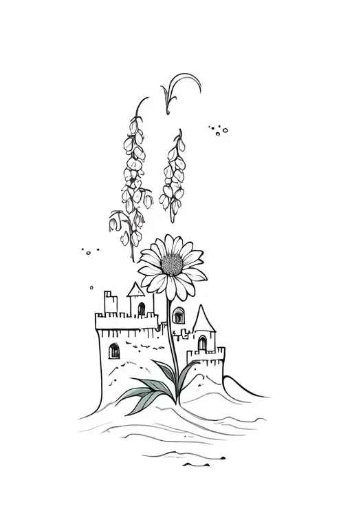  sloppy sand castle with chrysanthemum and lily of the valley tattoo design idea