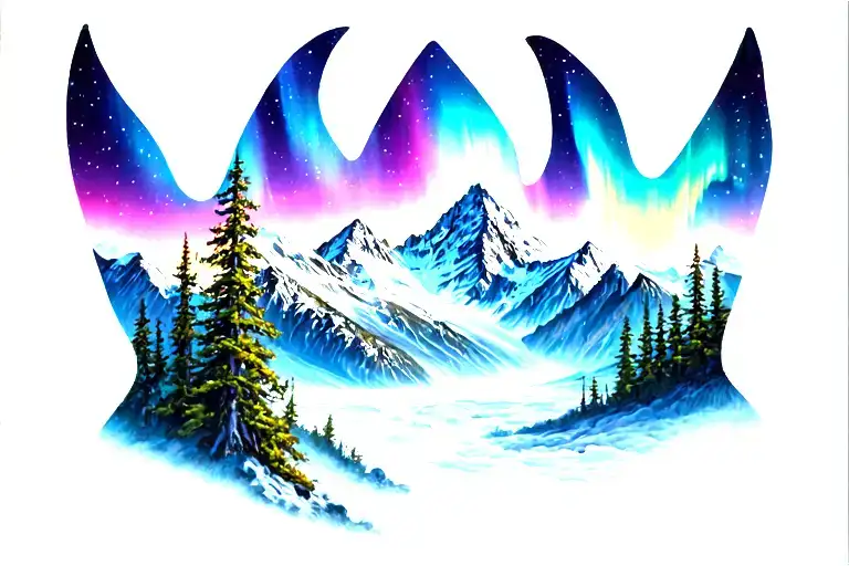 mountains aurora borealis colors tattoo design idea
