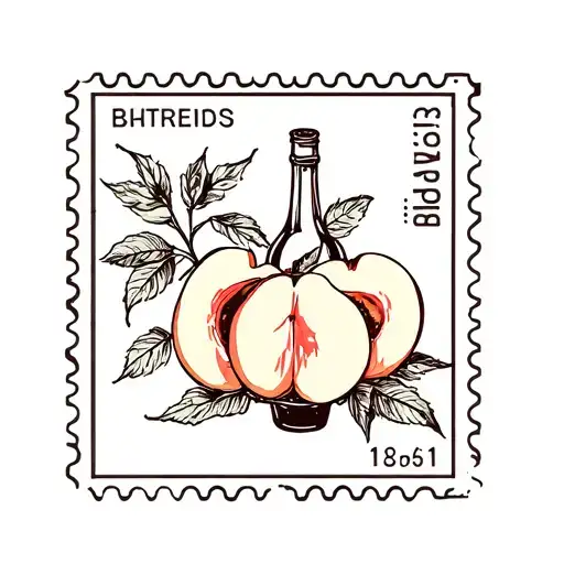 fine line square postage stamp with peach and wine bottle cork  tattoo design idea
