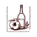 fine line square postage stamp with peach and wine bottle cork  tattoo design idea