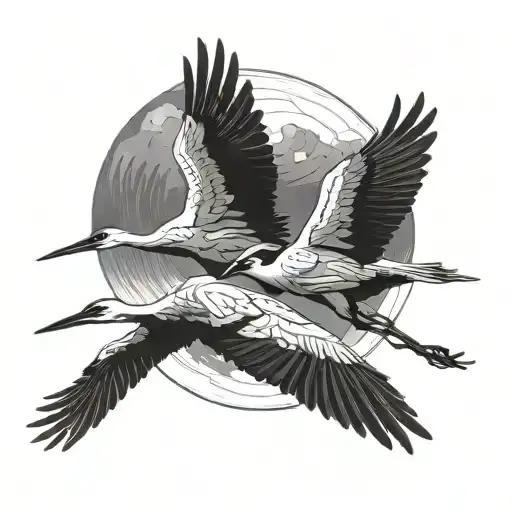 2 japanese cranes flying circling each other facing each other tattoo design idea