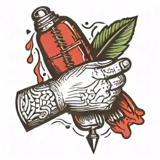 zipper bleeding hand grabbing tattoo design idea