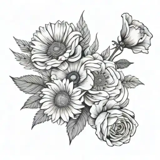 cosmo flower, Daisy flower, rose flower And poppy flower no bouquet tattoo design idea