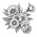 cosmo flower, Daisy flower, rose flower And poppy flower no bouquet tattoo design idea