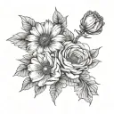 cosmo flower, Daisy flower, rose flower And poppy flower no bouquet tattoo design idea