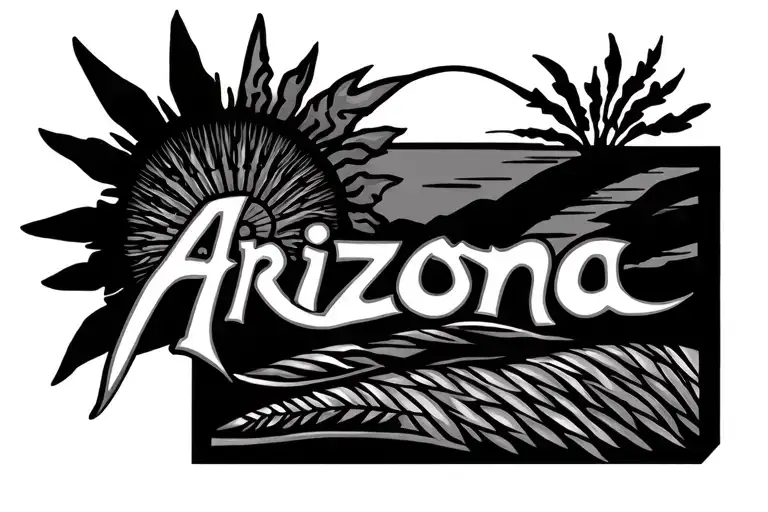 Arizona state logo with the sun and Polynesian style tattoo, no words tattoo design idea
