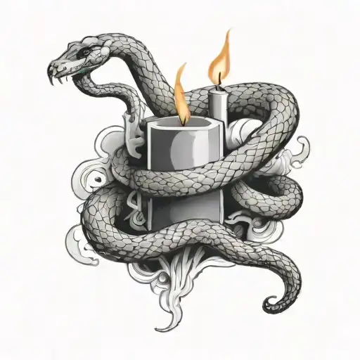 snake wrapped around a candle with smoke rising tattoo design idea