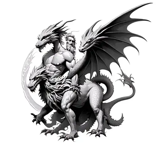 Greek gods zeus and dragons tattoo design idea