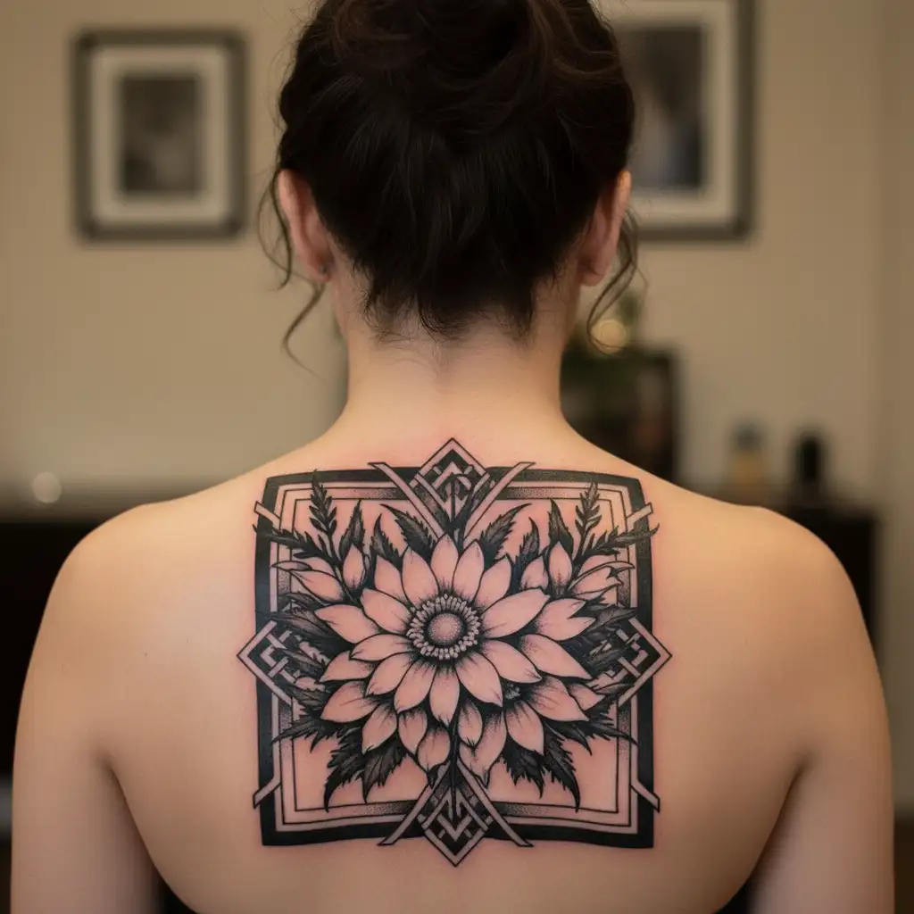 edelweiss and runes intertwined tattoo design idea