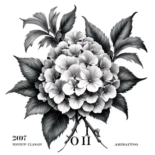 hydrangea, lily intertwined with 2007 Roman numerals  tattoo design idea