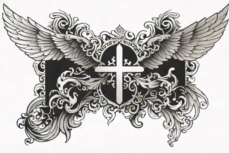 cross with wings say "CHOSEN" tattoo design idea