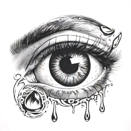 eye with tear drop sadness misery pain tattoo design idea