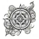 compass anchor surrounded by waves tattoo design idea