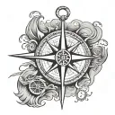 compass anchor surrounded by waves tattoo design idea