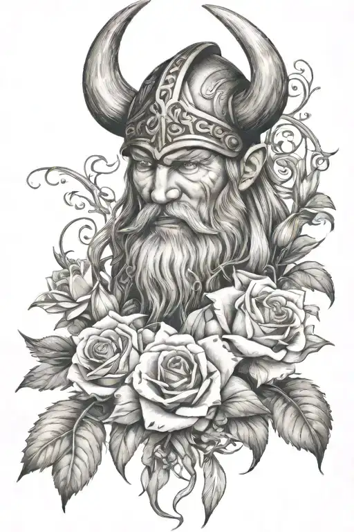 Viking with vines roses and lily flowers  tattoo design idea