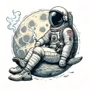The astronaut sits on the moon and smokes tattoo design idea