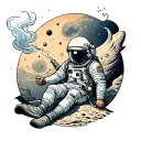 The astronaut sits on the moon and smokes tattoo design idea