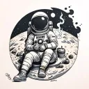The astronaut sits on the moon and smokes tattoo design idea