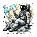 The astronaut sits on the moon and smokes tattoo design idea