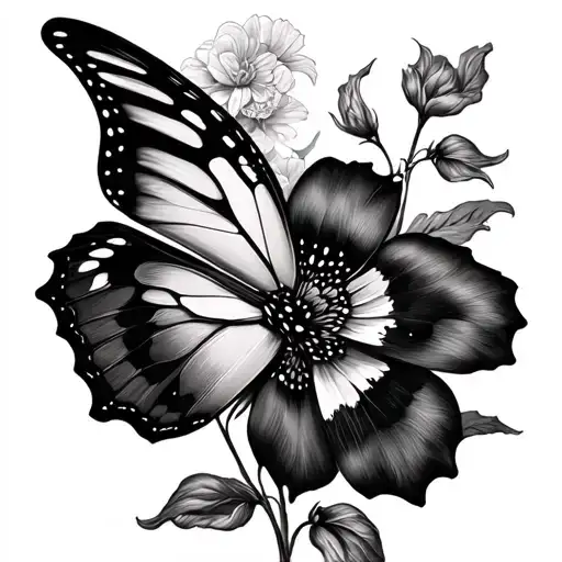 Half Butterfly Half Flower tattoo design idea