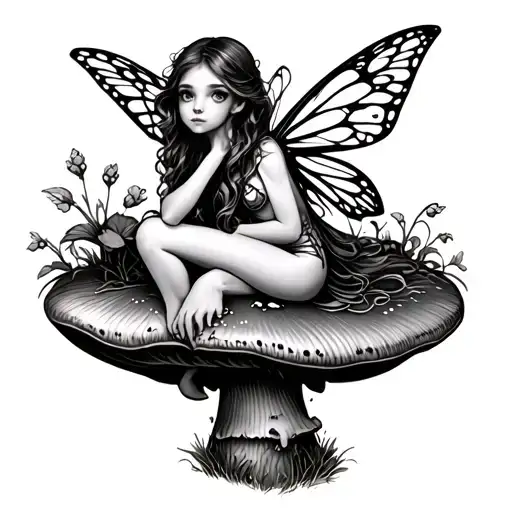 Fairy Sitting On A Mushroom tattoo design idea