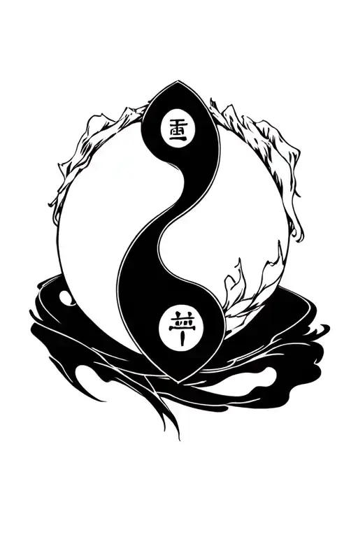 2 chips merge into Yin and Yan on which the inscriptions the king and the queen in Japanese should be only black and white tattoo design idea