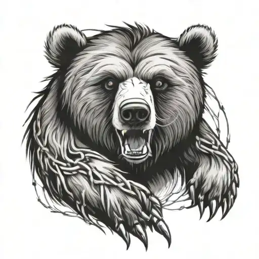 a grizzy bear breaking free from chains  tattoo design idea