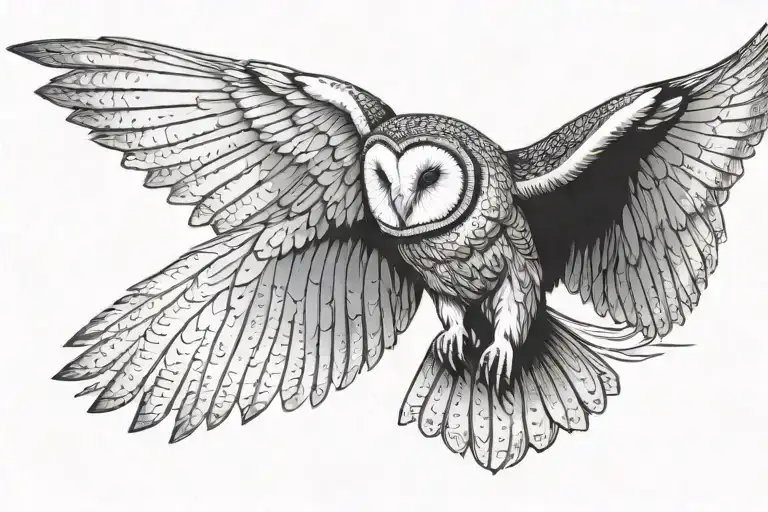 barn owl with large wings spread tattoo design idea