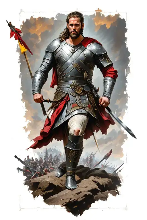 Germanic warrior in battle scene tattoo design idea