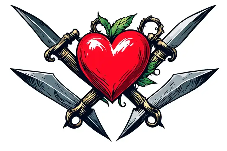 heart and downward daggers tattoo design idea