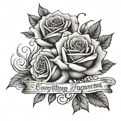 Roses with writing that says "Everything happens for a reason" tattoo design idea