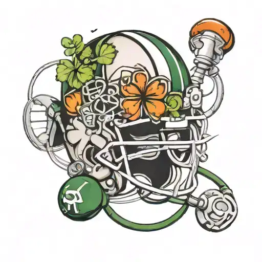 A neotraditional tattoo design of a football helmet with a shamrock and a stethoscope intertwined, symbolizing the client's love for football and nursing tattoo design idea
