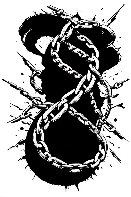serenity prayer chains breaking and bursting tattoo design idea