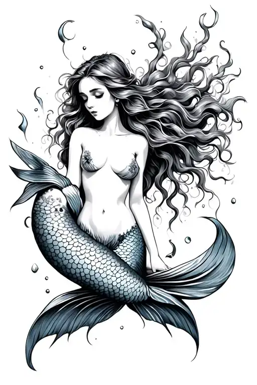 topless mermaid tattoo design idea