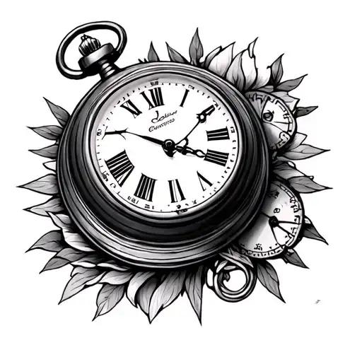 libra compas pocket watch tattoo design idea