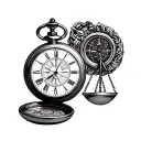 libra compas pocket watch tattoo design idea