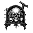skulls with gothic window and graveyard filled tattoo design idea