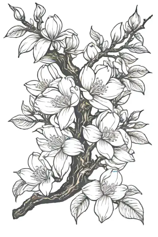 magnolia tree branch tattoo design idea