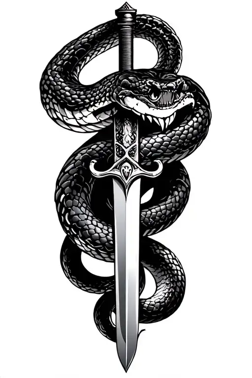 snake and sword with snake hissing  tattoo design idea