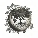 Family tree with branches reaching across the globe, roots in Mississippi soil, and a social worker symbol hidden in the leaves tattoo design idea