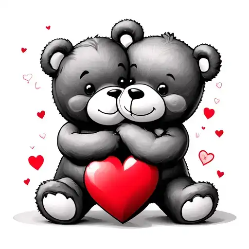 love heart memorial with teddy bear  hugging love  tattoo design idea