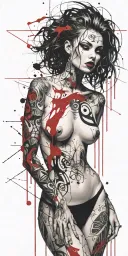 darkly alluring full nude goth girl rocking out tattoo design idea