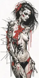 darkly alluring full nude goth girl rocking out tattoo design idea