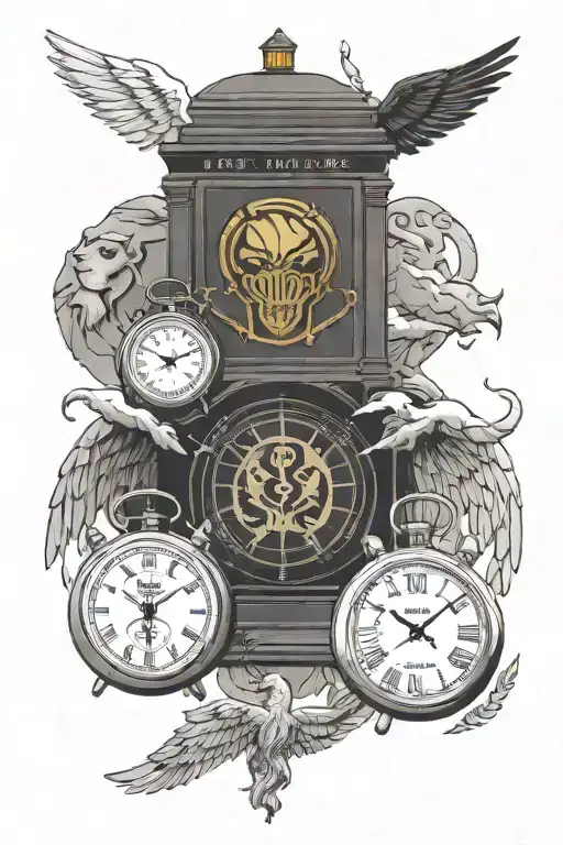 A minimalist Appa, Giorno's golden wing theme, Tardis or Weeping Angel, Ekko Stopwatch, Icarus, Zeus Bust tattoo design idea