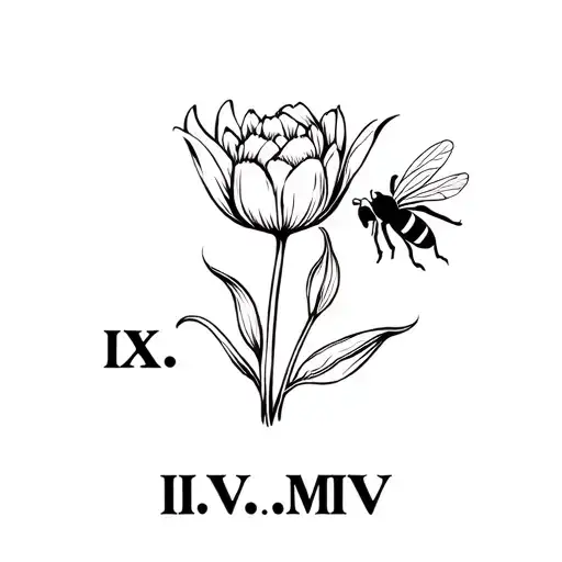 "IX.IV.MMV" tulip and bee tattoo design idea