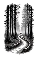 Agnus Dei walking down a road winding through a forest tattoo design idea