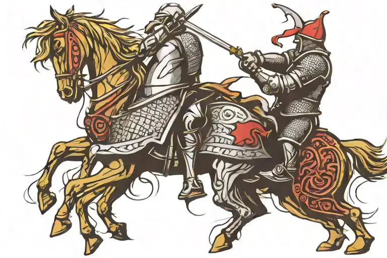 Templar warrior on a horse fighting a Viking warrior tattoo design idea